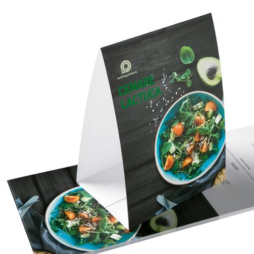 Papieraufsteller mit dreieckiger Standfl�che.