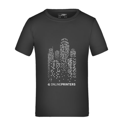 Czarny, poliestrowy T-shirt dzieci&#281;cy z krtkim r&#281;kawem.