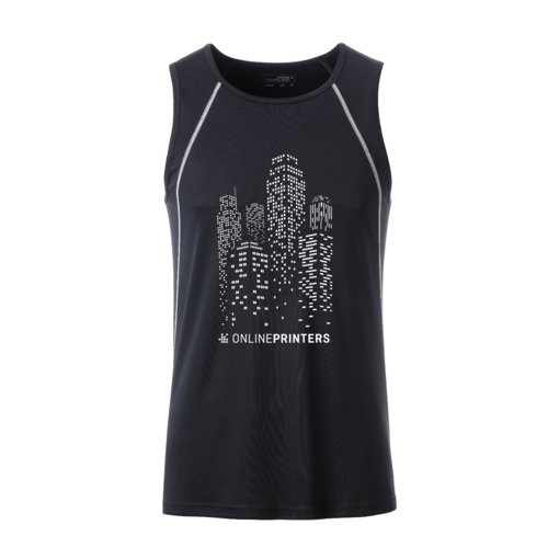 Czarno-bia&#322;y m&#281;ski tank top z poliestru o sportowym kroju.