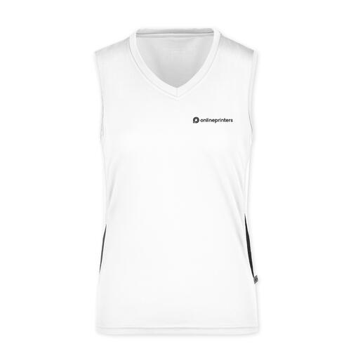 Bia&#322;y materia&#322;owy tank top z dekoltem w serek dla kobiet.