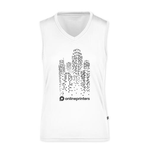 Bia&#322;y poliestrowy damski tank top z dekoltem w serek.