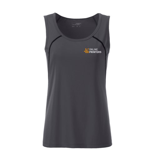 Damski sportowy tank top z poliestru w kolorze ciemnoszarym.