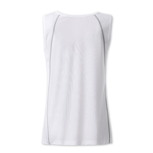 Bia&#322;y poliestrowy damski tank top o sportowym kroju.