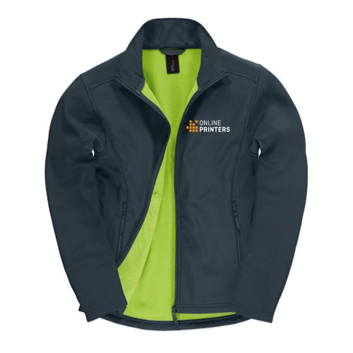 Granatowa kurtka softshell z poliestru i elastanu z zamkami b&#322;yskawicznymi.