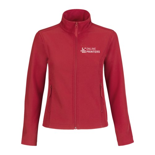 Czerwona kurtka softshell damska z poliestru i elastanu.