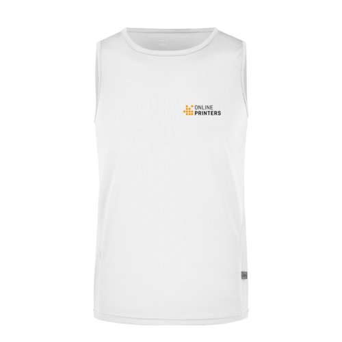Bia&#322;y materia&#322;owy tank top m&#281;ski.
