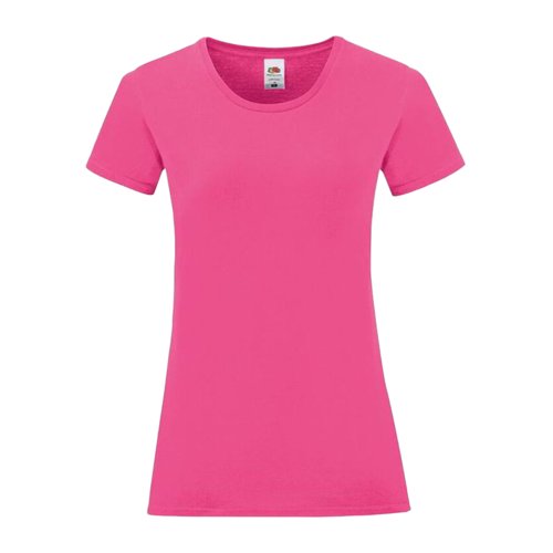 Fuksjowy bawe&#322;niany T-shirt damski z krtkim r&#281;kawem.