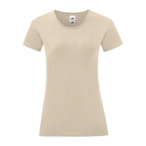 Be&#380;owy bawe&#322;niany T-shirt damski z okr&#261;g&#322;ym dekoltem i krtkimi r&#281;kawami.