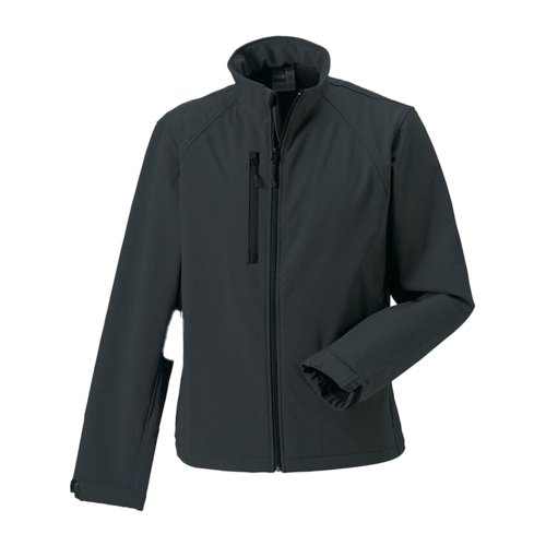 Ciemnoszara kurtka softshell z poliestru i elastanu dla m&#281;&#380;czyzn.