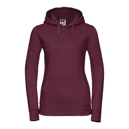 Burgundowa damska bluza z kapturem z mieszanki bawe&#322;ny z kapturem i kieszeni&#261; typu kangur.