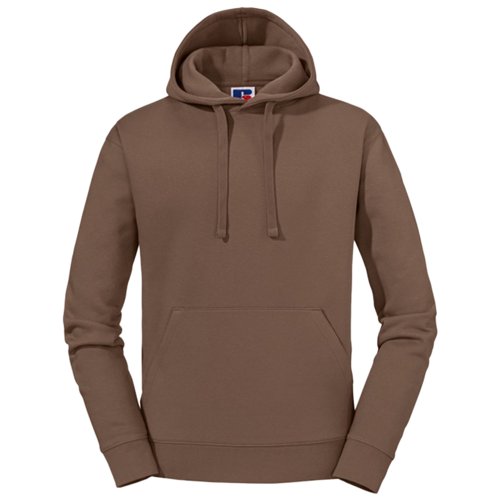 Br&#261;zowa bluza z kapturem m&#281;ska z kieszeni&#261; typu kangur, bawe&#322;na-polyester.