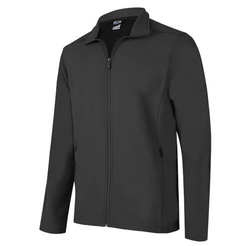 Czarna kurtka softshell z poliestru i elastanu z zamkiem b&#322;yskawicznym.