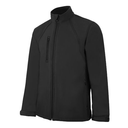 Czarna kurtka softshell z mieszanki poliestru i elastanu z pe&#322;nym zamkiem b&#322;yskawicznym.