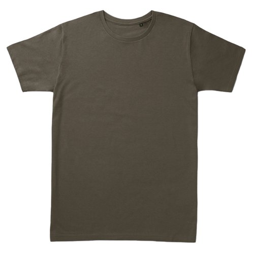 Khaki bawe&#322;niany T-shirt z krtkimi r&#281;kawami i okr&#261;g&#322;ym dekoltem.