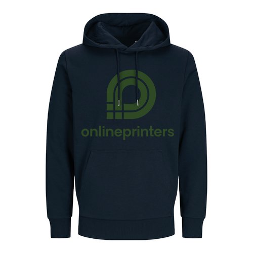 Granatowa bluza z kapturem unisex z mieszanki bawe&#322;ny ze sznurkiem i kieszeni&#261; kangurk&#261;.