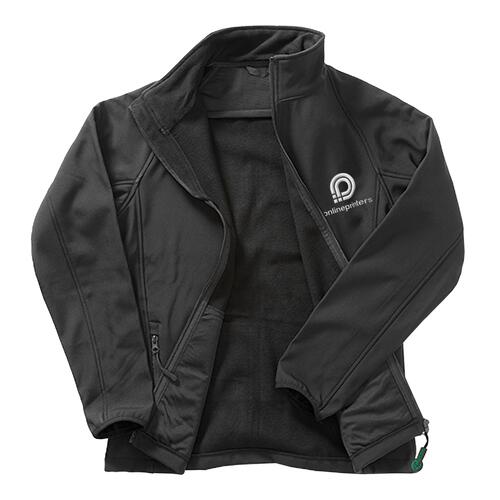 Czarna poliestrowa kurtka softshell damska z pełnym zamkiem błyskawicznym.