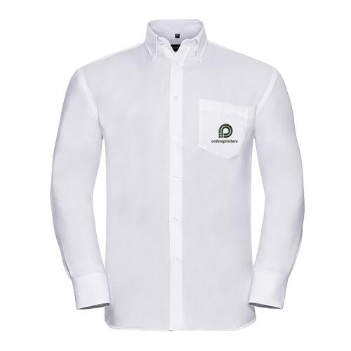 Bia&#322;a koszula m&#281;ska z d&#322;ugimi r&#281;kawami i zapi&#281;ciem na guziki.