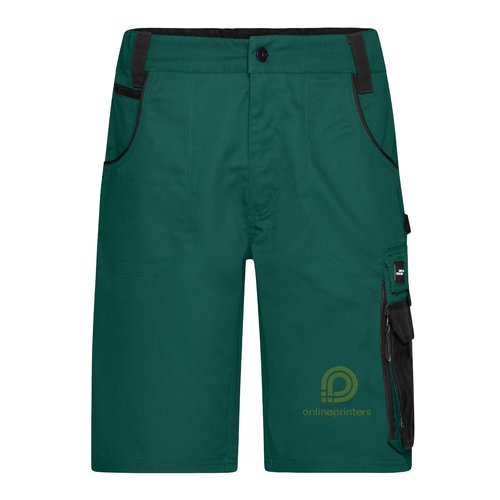 Zielone szorty materia&#322;owe, unisex, z wieloma kieszeniami.