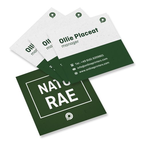 Naturalne wizytwki z papieru ekologicznego, zadrukowane dwustronnie.
