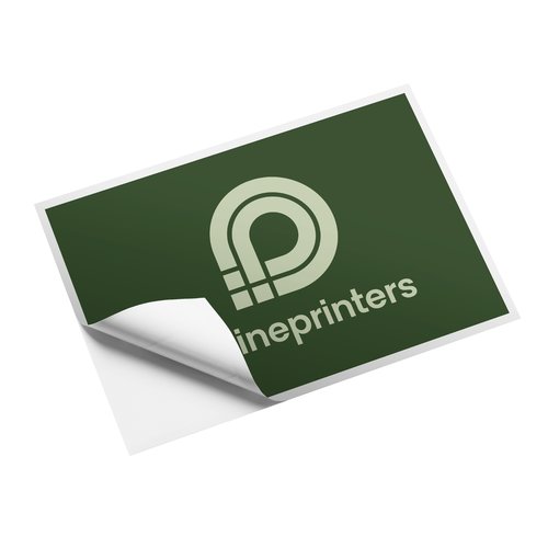 Prostokątna naklejka papierowa o niestandardowym kształcie.